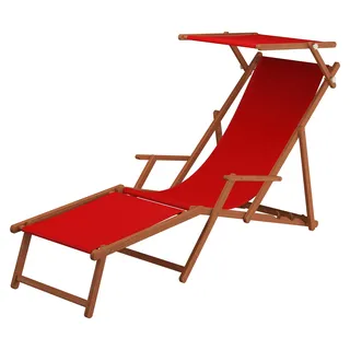Sonnenliege rot Liegestuhl Fußteil Sonnendach Kissen Holz Deckchair Gartenmöbel 10-308 F S KD - Rot