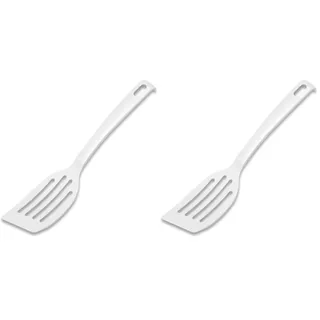 FACKELMANN 24284 Schlitzwender Blanca, Küchenhelfer aus Kunststoff, Pfannenwender für beschichtete Töpfe und Pfannen (Farbe: Weiß), Menge: 1 Stück 26.5 (Packung mit 2)