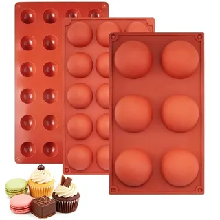GIUSOBG Silikonform Halbkugel, 3 Stück Bonbon- & Schokoladenformen mit einem Spatel, Backform zur Herstellung Kuchen, Schokolade Gelee, Dome-Mousse(6/15/24 Löchern)