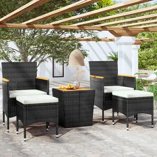 Best Möbel Gartenmöbel Set Balkonmöbel-Set 5-tlg. Garten-Bistro-Set Poly Rattan Massivholz Akazie Schwarz - Gartenmöbelgarnituren CL1201741 2parcel - Schwarz