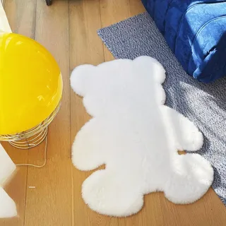 zhxinashu Teppich Wohnzimmer, Flauschiger Teppich Schlafzimmer, Kurzflor Kunstfell Fußmatte, Bär Schaffell Fußmatte, Badezimmerteppich, Teppiche Klein für Kinderzimmer Sofa Boden(Weiß)