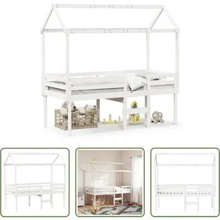 The Living Store Hochbett mit Dach Weiß 90x190 cm Massivholz Kiefer - Weiß