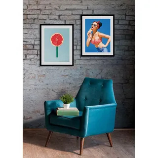 Bild QUEENCE "Citruspop", bunt (farbe rahmen: schwarz, farbe bild(er): rot), B:40cm H:50cm, Acrylglas, Holz, Papier, Bilder, Bild, HD Premium Poster-Druck inkl. Holzrahmen