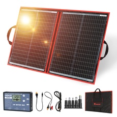 DOKIO Solarpanel Faltbar 110W Monokristalline Solarmodule Tragbar mit Solarladeregler (LCD Anzeige + 2 USB Ausgang), PV Kabel (3 Meter), 5 DC Adapter