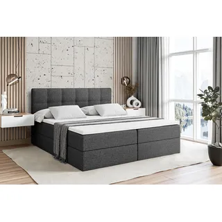 ALTDECOR Boxspringbett mit H3 Matratze und Topper - 180 x 200 cm - MARCE - Dunkelgrau Gewebe - Polsterbett mit Bettkasten und Lattenrost, Bett mit Stauraum - Dunkelgrau