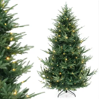 COSTWAY 210 cm Künstlicher Weihnachtsbaum, Tannenbaum mit Beleuchtung, 340 warmweißen LED-Lichtern&8 Lichtmodi, Christbaum, Kunstbaum Weihnachten Grün - Grün