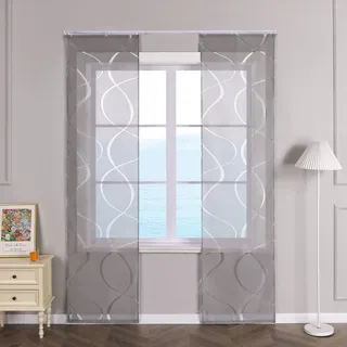 ESLIR Schiebegardinen Voile Flächenvorhänge Set 2er Klettband Grau 57x225 | Schiebevorhang, Gardinen für Schienensystem, mit Klettschiene, Vorhang Transparent, Ausbrenner, deko Gardinenschals, modern