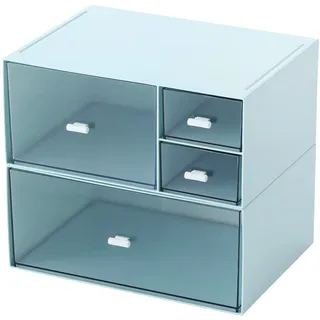 Marknor Schreibtisch-Organizer mit 4 Schubladen, Make-up-Organizer, Kunststoff-Aufbewahrung, Kosmetik-Organizer, Schreibtisch-Aufbewahrungsbox, Badezimmer-Theke oder Kommode, Blau (CD-QBH-02)