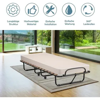 Tragbares Gästebett auf Rollen mit Memory Schaum Matratze 80 x 190 x 33 cm Hellbeige hergestellt in Italien Herkunft: Italien