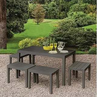 Dmora - Outdoor-Lounge-Set Sanremo, Gartenset mit 1 rechteckigem Tisch und 4 Bänken, Picknickset für drinnen und draußen, 100 % Made in Italy, Anthrazit