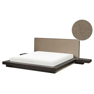 BELIANI LED-Bett Taupe / Dunkle Esche Bouclé u. MDF mit Lattenrost 160x200 cm 2 Nachttische Hohes Kopfteil Japanisches Plattform-Bett Futonbett - Braun, Beige