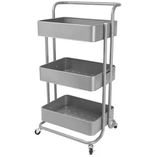 Echtwerk Servierwagen – Silberfarben , Metall - 3 Ebenen, Rollen Schiebegriff, Silber-Edition, 43×32×86 cm , Esszimmer, Barmöbel, Barwagen