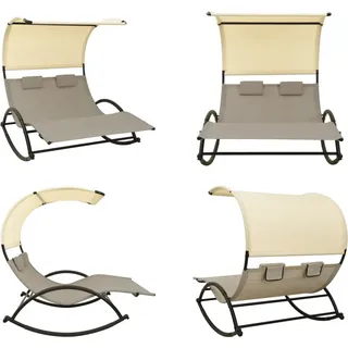vidaXL Doppel Sonnenliege mit Sonnendach Textilene Taupe und Creme - Sonnenliege - Sonnenliegen - Gartenliege - Gartenliegen - Taupe