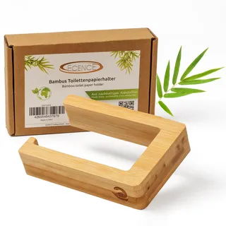 ECENCE Toilettenpapierhalter Holz - selbstklebend ohne Bohren - stilvoller Klopapierhalter - Klorollenhalter für das WC aus Bambus im harmonischen Naturdesign