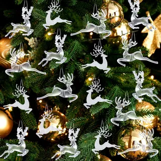 Bencailor Rentier-Ornamente aus Acryl für den Weihnachtsbaum, Kristall, Rentier, hängende Figur, Ornament, dekorative klare Hirsch-Ornamente für Weihnachtsbaum, Heimdekoration, Partyzubehör (18 Stück)