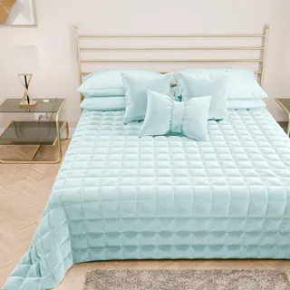 PETTI Artigiani Italiani - Steppdecke für Doppelbett aus weichem und warmem Samt, Frühlings- und Herbst-Steppdecke für Doppelbett, hellblau, 100% Made in Italy