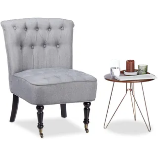 Relaxdays Cocktailsessel 50er, bequem, weich, Stoffbezug, Laufrollen, eleganter Clubsessel, HxBxT: 82 x 55 x 65 cm, grau
