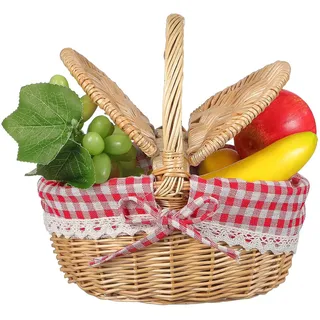 Toddmomy Rattan Korb Mit Deckel Webkorb Für Picknick Obst Und Gemüse Lagerung 7X10X6 Zoll Vielseitiger Naturkorb Für Garten Camping Und Heimdekoration