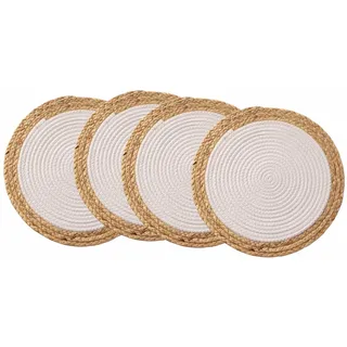 Runde Tischsets aus Baumwolle, mit Jute-Rand, 20 cm Durchmesser, weiß und natürlich, umweltfreundlich, langlebige Tischsets für Esszimmer, Zuhause, 4 Stück