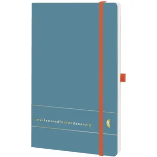 Chronoplan 50455 Buchkalender Kalendarium 2025 (Terminplaner A5 (135x210mm) mit Softcover, Wochenplaner, 1 Woche auf 2 Seiten, mit Stiftschlaufe, Einmerkband, Gummiverschluss) Elementary, Petrol