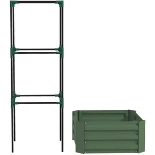 Modfu Blumenkasten aus Stahl 61x61x140 cm in Grün mit Tomatenrankhilfe , Metall , 61x140x61 cm , Dekoration, Blumen & Blumentöpfe, Übertöpfe