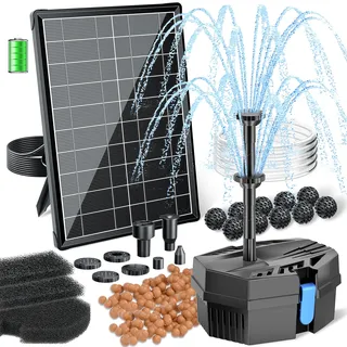 Biling 8W Solar Teichfilter mit Akku 405 l/h Solarpumpe Schlauch und 10 Düsen DIY Gartenteiche Wasserspiel, Solar Springbrunnen für Koiteiche Vogelbad Zierbrunnen Tierpool Sauberes Wasser