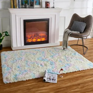 HARESLE Flauschige Teppiche, Super Weicher Flauschiger Teppich,rutschfeste Regenbogenteppiche für Wohnzimmer,Kinderzimmer,Schlafzimmer (Regenbogen/140x200cm)