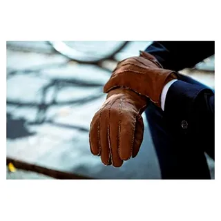 Herren Lederhandschuhe aus Neuseeland Curly Lammfell, handgenäht