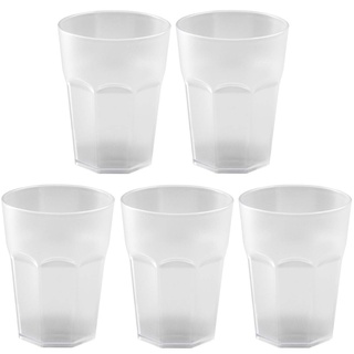 ENGELLAND - 5 x Plastikbecher, Trinkbecher, Weiß, Cocktailbecher, 250 ml, mit Eichstrich, stapelbar, Mehrweg, Kunststoff, Frostoptik, wiederverwendbar, Party-Becher, Trink-Glas