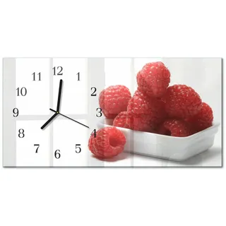 Tulup Wanduhr aus Glas 60x30 cm - Himbeeren , Rot , Rechteckig , 60x30x0.4 cm , Dekoration, Uhren, Wanduhren