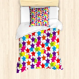 ABAKUHAUS Modern Mantele, Funky Sterne Kinderzimmer, Milbensicher Allergiker geeignet mit Kissenbezügen, 135 cm x 200 cm - 80 x 80 cm, Mehrfarbig
