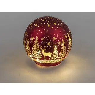 Formano Deko Kugel Licht rot mit Hirsch und Bäume LED-Licht mit Timer Weihnachtskugel Weihnachten (Kugel 15 cm)