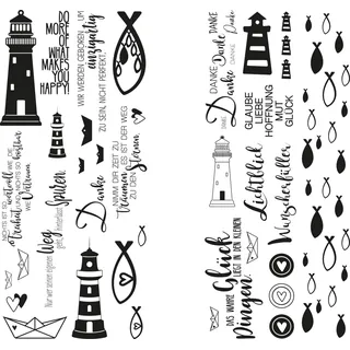 Rayher Transferfolie "Fische, Leuchtturm & Co.", Übertragungsfolie, verschiedene Designs, 2 Bogen mit Motiven und Texten, zum Übertragen auf Kerzen und glatte Gegenstände, 31654000