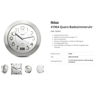 MEBUS Quarz-Wanduhr 41964 40 cm grau