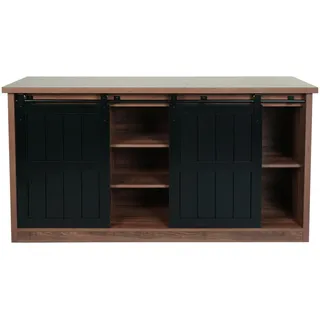 MCW Sideboard MCW-K75, Highboard Regal Schrank Schiebetüre 7 Fächer Holz-Optik Industrial Metall 84x150x40cm ~ braun