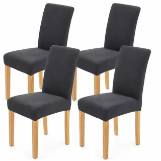 AngLink Stuhlhussen 4er Set Grau - Blickdicht Stretch Stuhlbezug Waschbar, Universal Hussen für Esszimmerstühle Hochlehner, rutschfest Schonbezug für Schwingstuhl Küche Hotel Deko