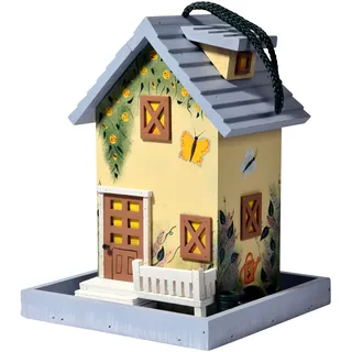 dobar® 25119FSC Buntes Vogelfutterhaus Summer - Vogelhaus zum Hängen Western Style - Kleine Vogelvilla aus Holz - Vogelfutterstation mit Futtersilo - 18 x 18 x 23 cm - Bunt