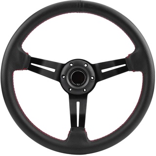 Sportlenkrad,Drift Wheel,Volant Drift,Autolenkräder,350 Mm/14 Zoll Universal-Aluminiumrahmen,Schwarzes Perforiertes Leder,Autolenkrad Mit Hupe (Rot)