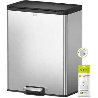 EKO Ecocasa III Recycling-Küchen-Mülleimer, 2 Fächer, Tret-Mülleimer, perfekt für Küche und Zuhause, Edelstahl, 20 + 20 Liter