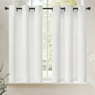 TOPICK Scheibengardinen Küche 2er Set 90Hx95B Weiß Bistrogardine mit Ösen