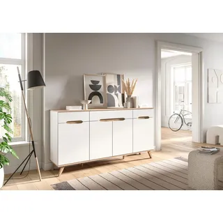 Home Affaire Sideboard Alesund, Breite 185 cm, 4 Türen, 1 Schubkasten, konischer Fuß, Scandi-Look, Anrichte, Schrank, Kommode, Wohnmöbel, Wohnzimmer weiß
