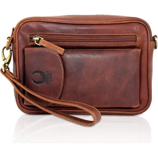 Corno d ́Oro Handgefertigte Umhängetasche Herren Klein Leder I Premium Handgelenktasche Echt Leder für Mini Tablet bis 8 Zoll I Herrenhandtasche zum umhängen Ledertasche Braun