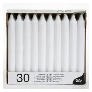 Papstar Tafelkerzen weiß, Größe: 2,15 x 19,6 cm, 1 Karton = 4 Packungen à 30 Stück