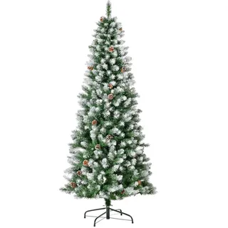 Homcom Künstlicher Weihnachtsbaum, 180 cm Christbaum mit Kunstschnee, Indoor , Grün , Metall, Kunststoff , 180 cm , Dekoration, Weihnachtsdekoration, Christbäume & Zubehör
