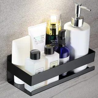 YIGII Duschablage Ohne Bohren Edelstahl,Badezimmer Regal Schwarz Duschregal,Shampoo Badregal für Dusche