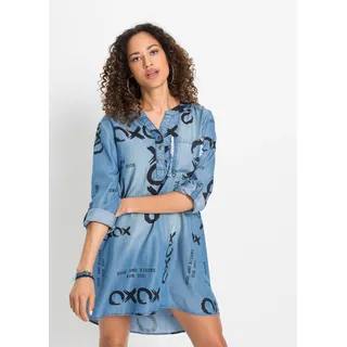 Midikleid BONPRIX, Damen, Gr. 46, N-Gr, blau denim bedruckt, Obermaterial: 100% Lyocell (TENCELTM), oversize, Kleider Midikleid, für Frühjahr und Sommer, Jeanskleid, aus Lyocell (TENCELTM)