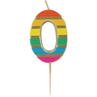 Talking Tables Zahl Null 0 Regenbogen-Geburtstagskerze für Kuchen Tortenaufsatz-Dekoration Zahlenkerzen in Premiumqualität Jahrestag Meilensteinalter 5,5 cm Höhe recycelte Verpackung