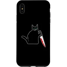 Hülle für iPhone XS Max Lustige schwarze Katze mit blutigem Messer Grinse Katze