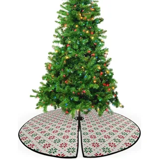 ABAKUHAUS Weihnachten Weihnachtsbaum Rock und Schürze Norwegian Rose, Weihnachtsdeko 135 cm aus Stoff Weihnachtsbaumschmuck, Rot, Grün, Weiß