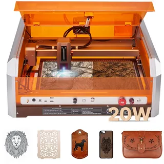 Vevor Lasergravierer, 20 W, Lasergravur- & Schneidemaschine mit Gehäusekamera, Laserschneider, 400x400 mm Arbeitsbereich, 30000 mm/min, für Holz, Leder, Glas, Papier, bestimmte Metalle, Klasse 1